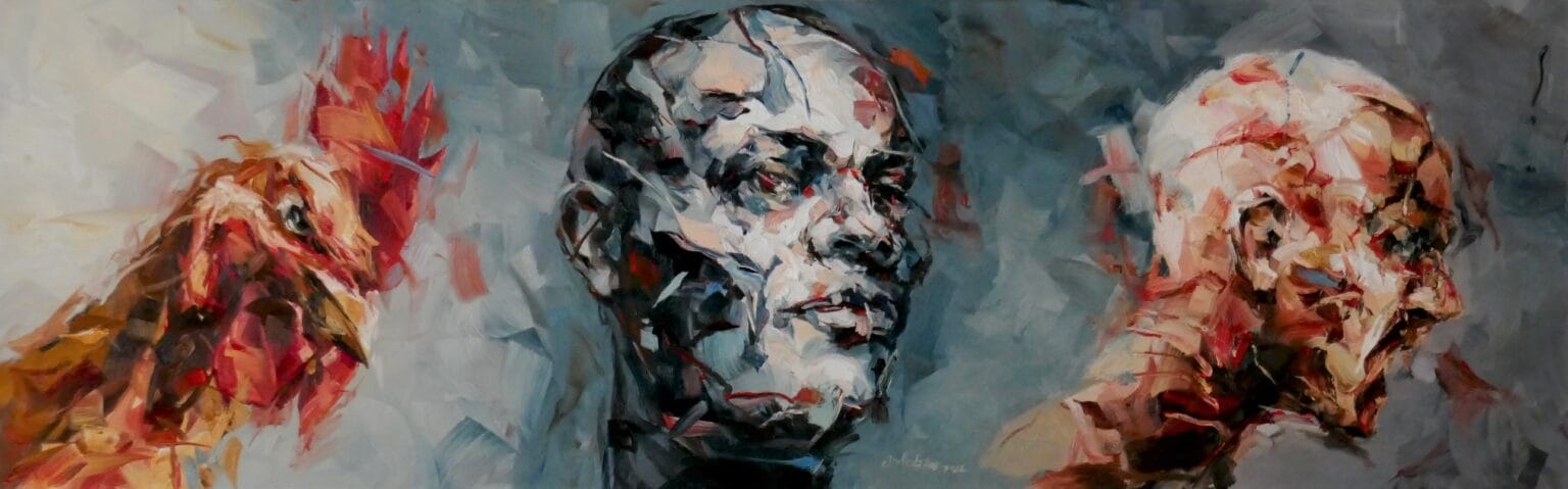 Eberhard Bitter oil painting with two portraits heads
