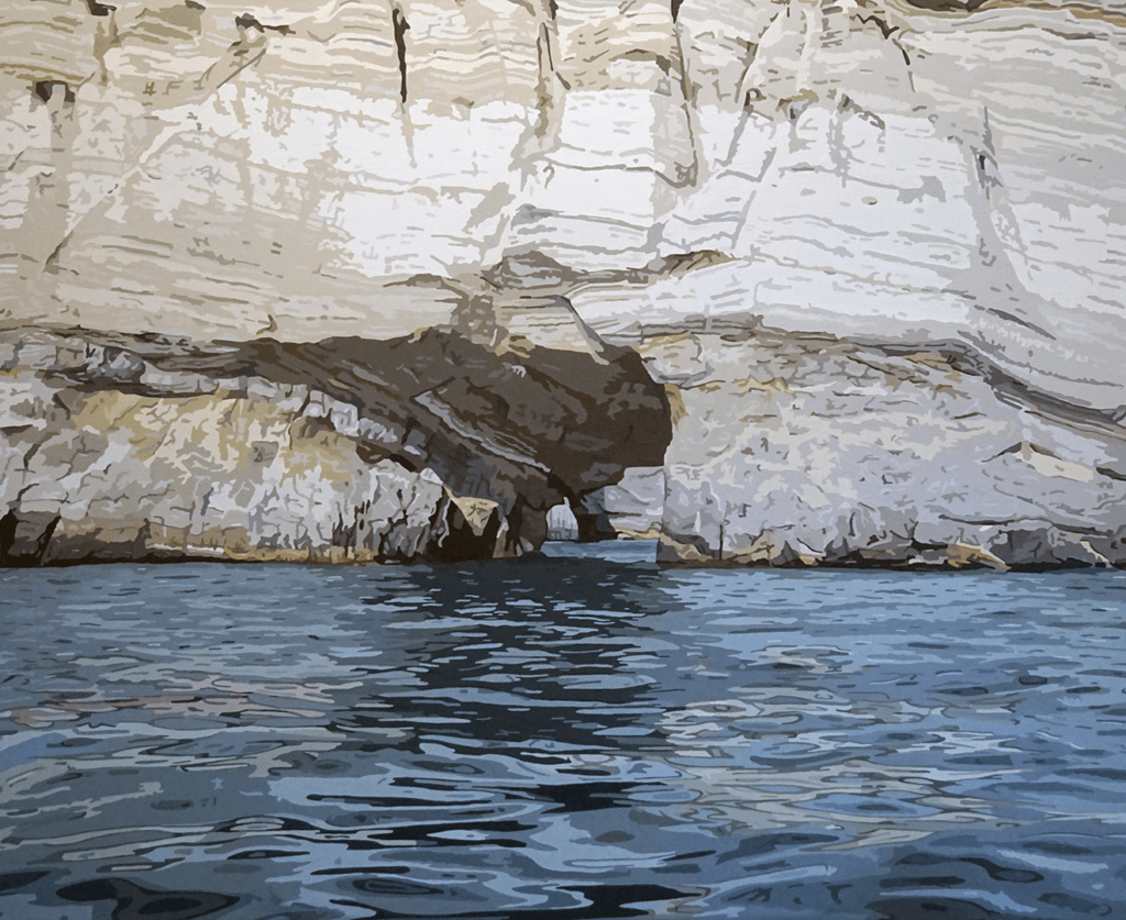 Joeggu Hossmann at EXOgallery, a painting of water and rocks