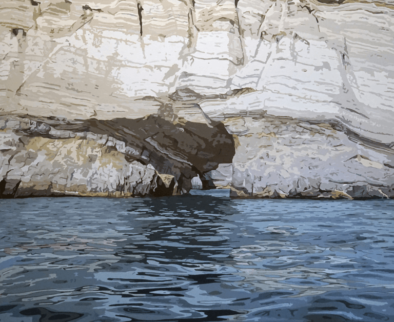 Joeggu Hossmann at EXOgallery, a painting of water and rocks